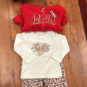 Kids Pajama Set - Red, White, and Tan